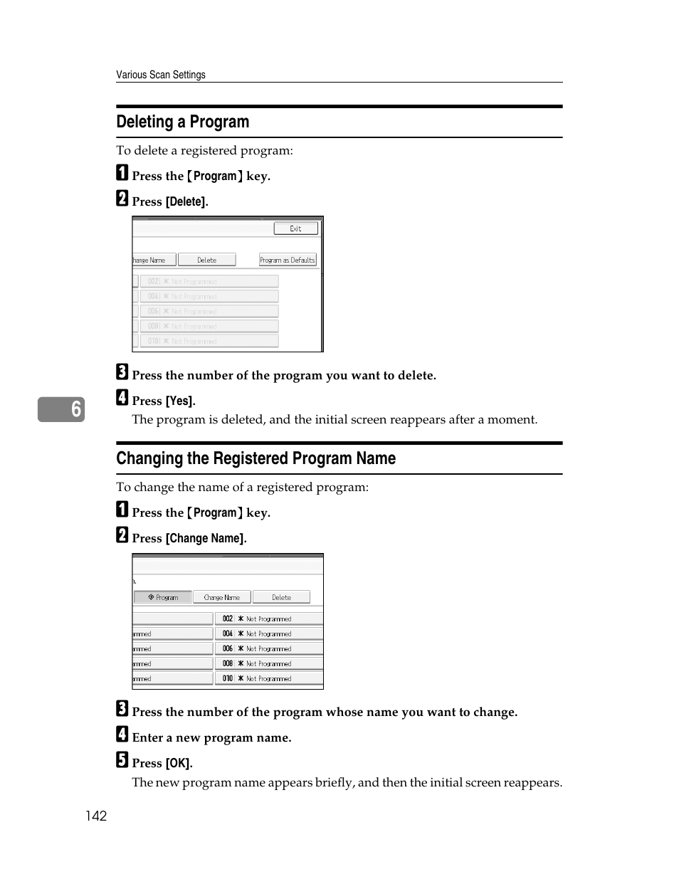 Deleting a program, Changing the registered program name | Ricoh Printer/Scanner Unit Type 8000 User Manual | Page 150 / 174
