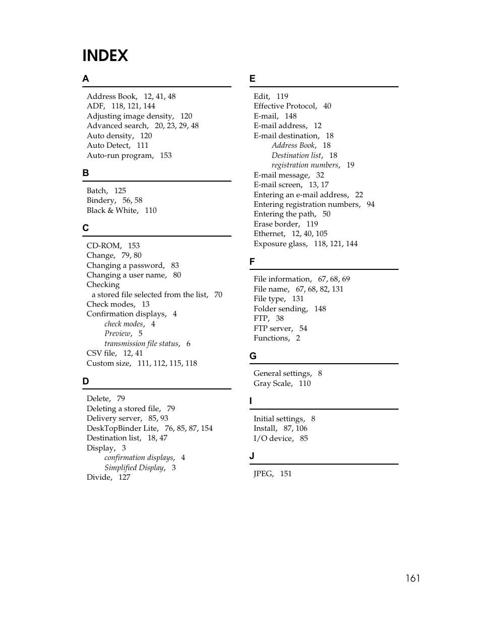 Index | Ricoh Printer/Scanner Unit Type 8000 User Manual | Page 169 / 174