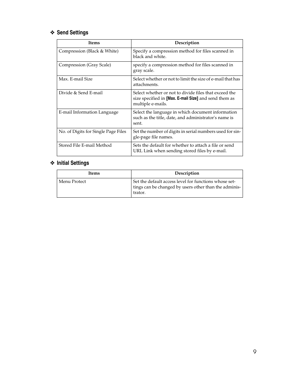 9❖ send settings ❖ initial settings | Ricoh Printer/Scanner Unit Type 8000 User Manual | Page 17 / 174