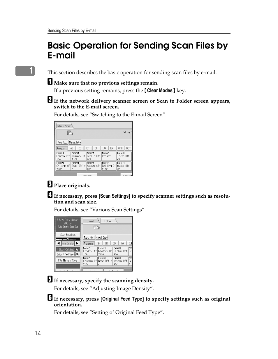 Basic operation for sending scan files by e-mail, 1basic operation for sending scan files by e-mail | Ricoh Printer/Scanner Unit Type 8000 User Manual | Page 22 / 174