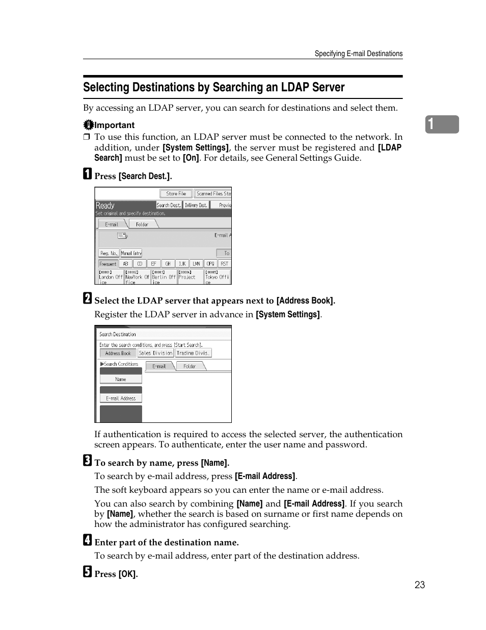 Selecting destinations by searching an ldap server | Ricoh Printer/Scanner Unit Type 8000 User Manual | Page 31 / 174