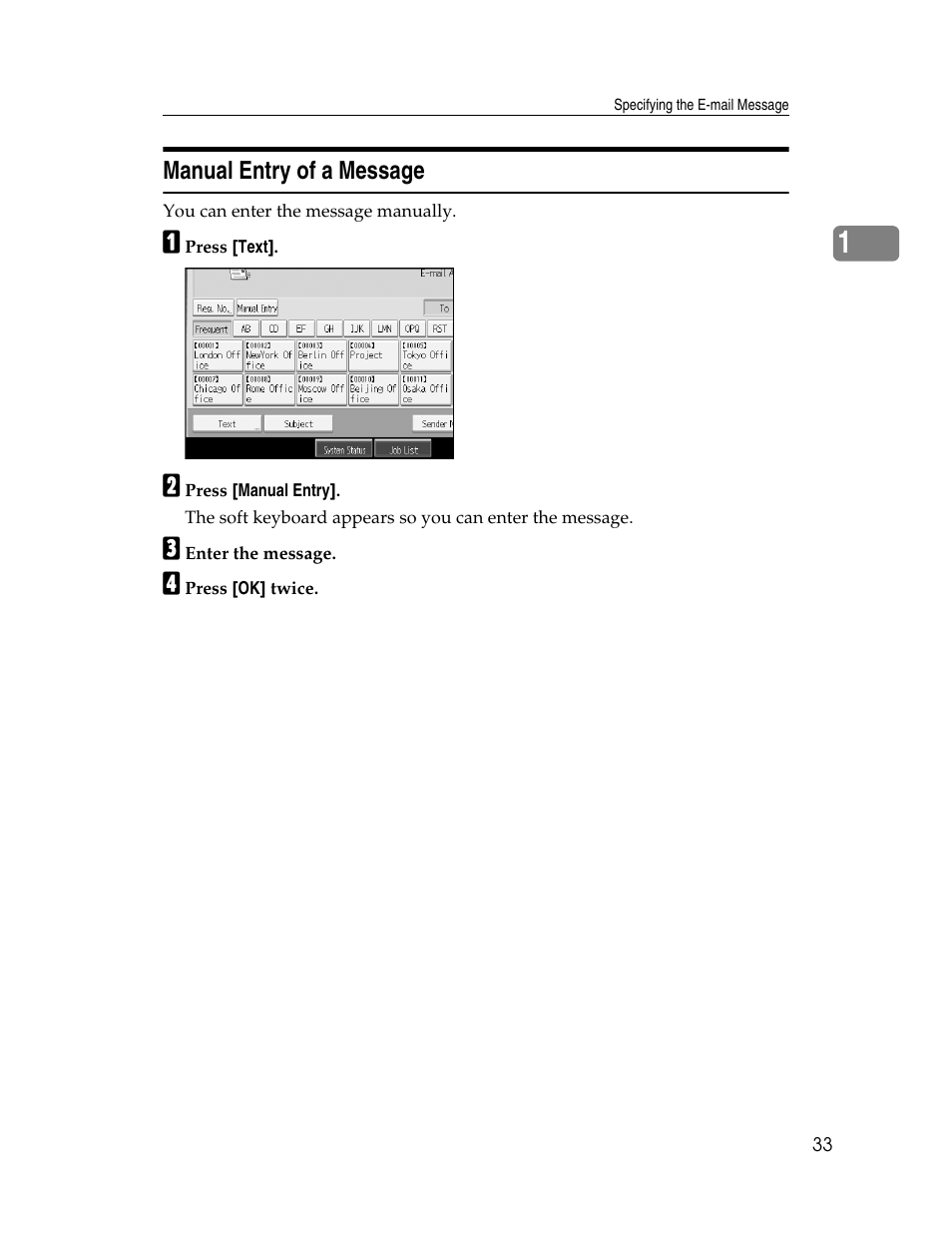 Manual entry of a message | Ricoh Printer/Scanner Unit Type 8000 User Manual | Page 41 / 174