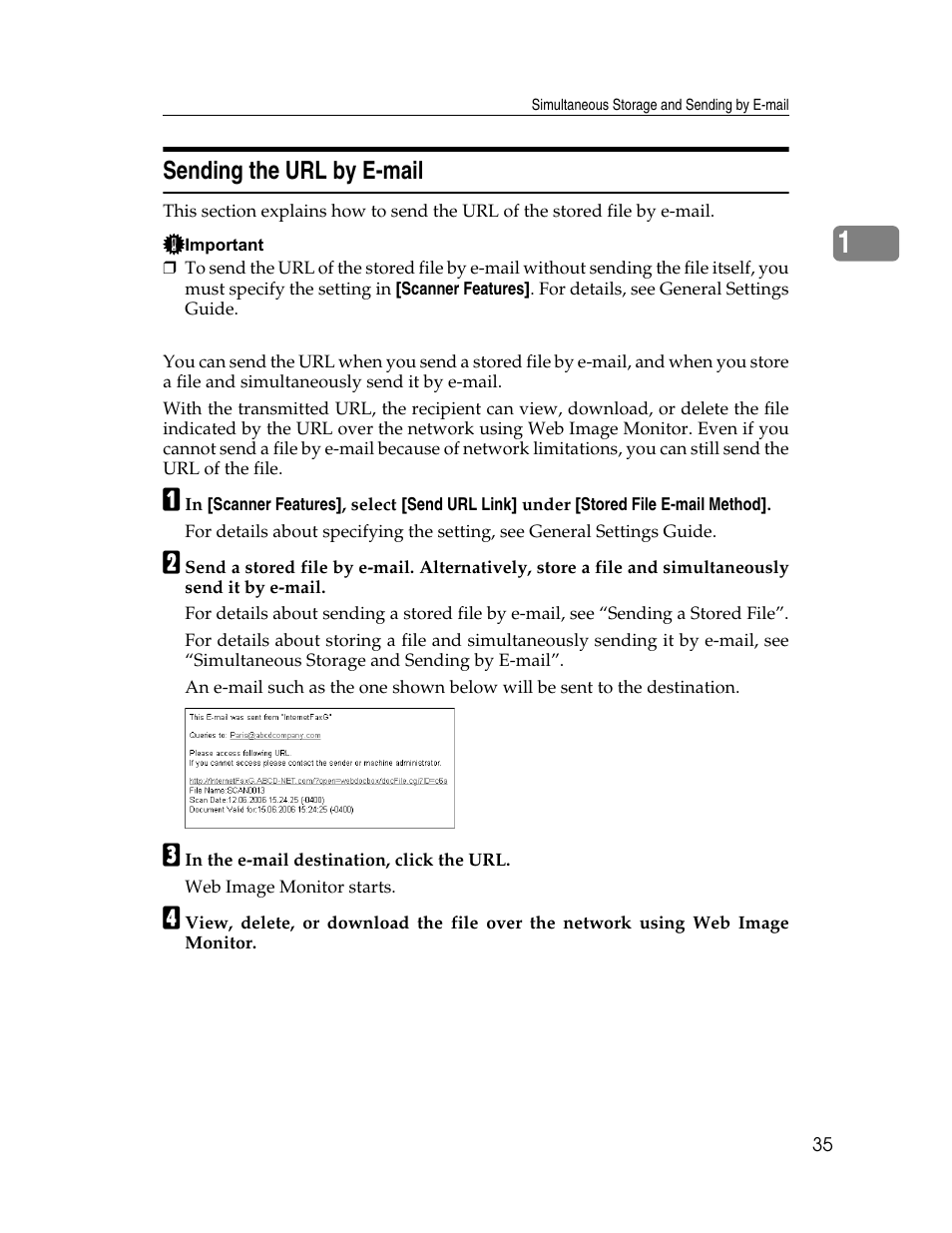 Sending the url by e-mail, Deleting a stored file | Ricoh Printer/Scanner Unit Type 8000 User Manual | Page 43 / 174