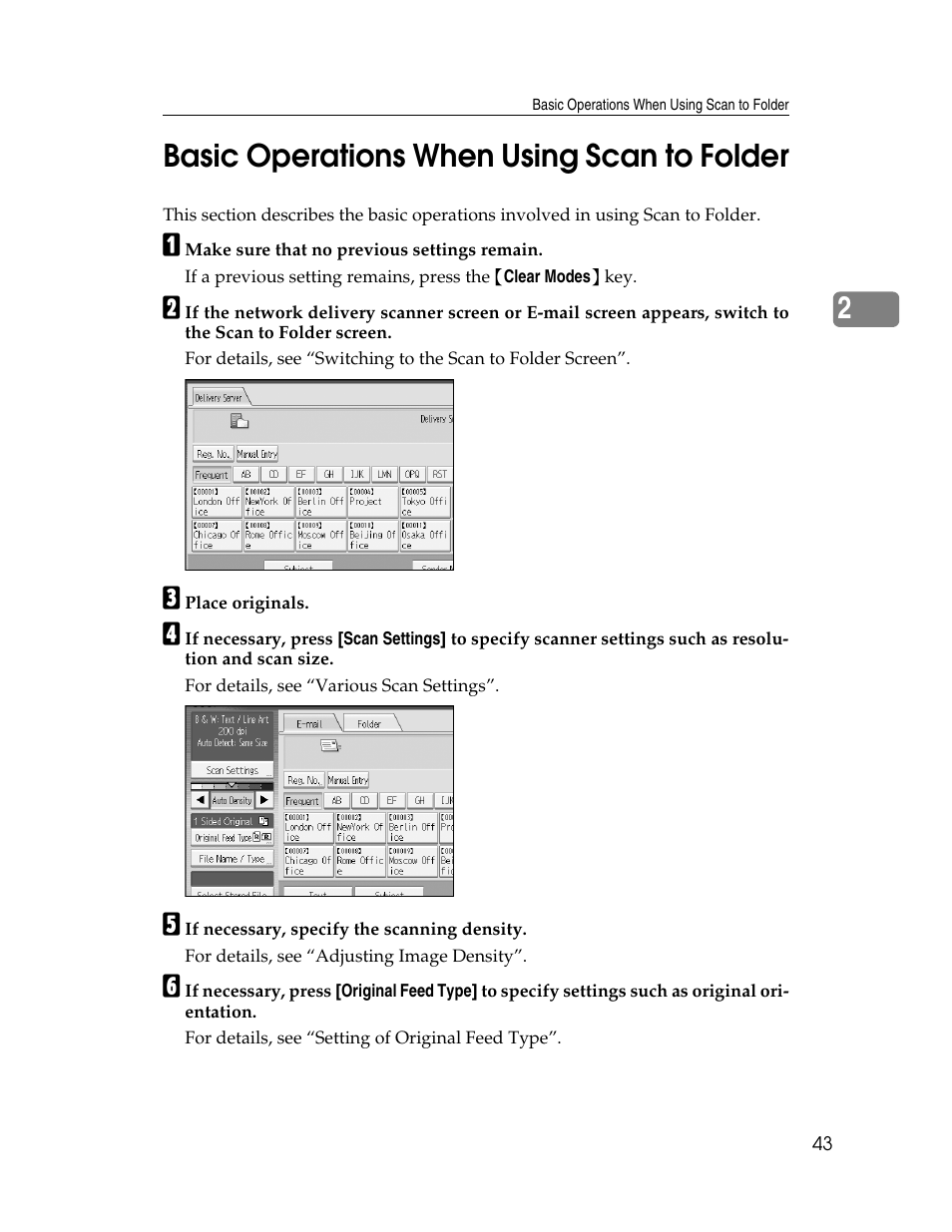 Basic operations when using scan to folder, 2basic operations when using scan to folder | Ricoh Printer/Scanner Unit Type 8000 User Manual | Page 51 / 174