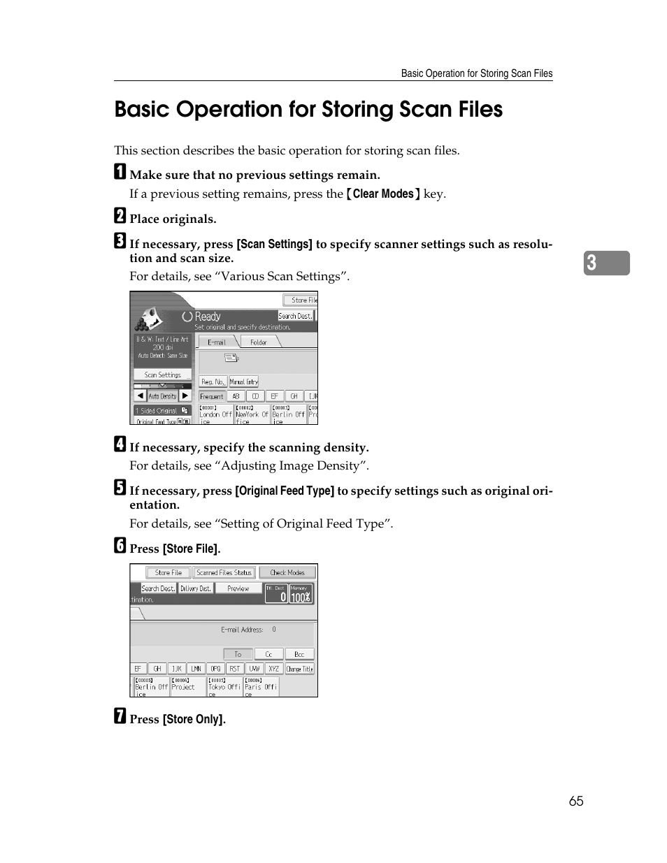 Basic operation for storing scan files, 3basic operation for storing scan files | Ricoh Printer/Scanner Unit Type 8000 User Manual | Page 73 / 174