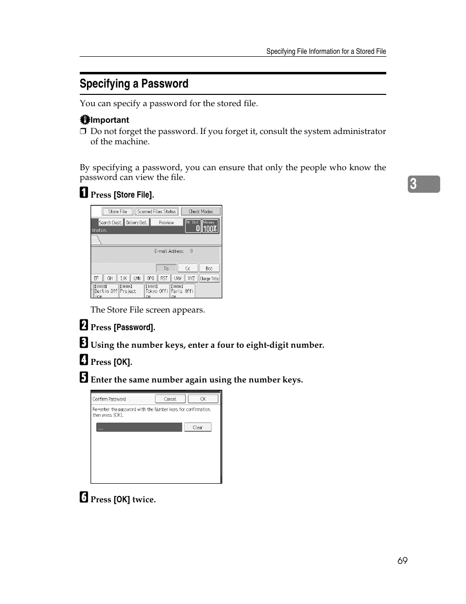 Specifying a password | Ricoh Printer/Scanner Unit Type 8000 User Manual | Page 77 / 174