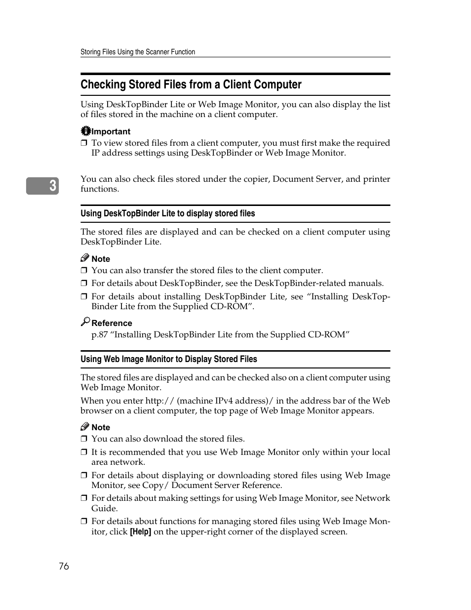 Checking stored files from a client computer, Using desktopbinder lite to display stored files, Using web image monitor to display stored files | Ricoh Printer/Scanner Unit Type 8000 User Manual | Page 84 / 174