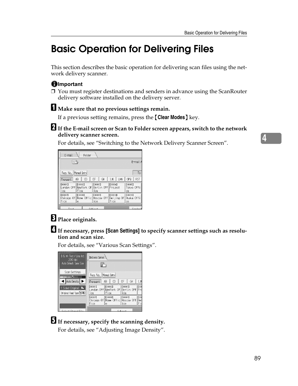 Basic operation for delivering files, 4basic operation for delivering files | Ricoh Printer/Scanner Unit Type 8000 User Manual | Page 97 / 174