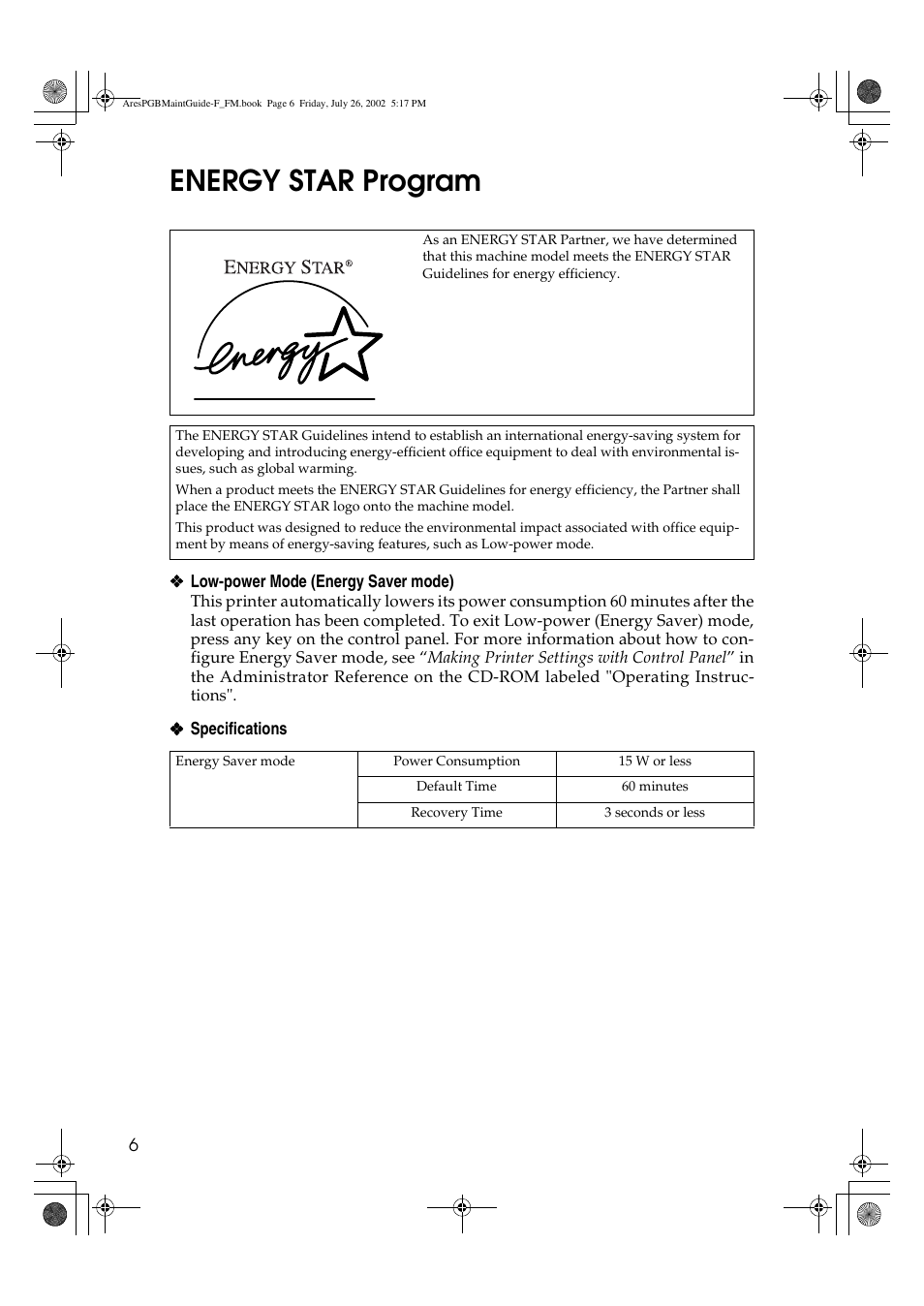 Energy star program | Ricoh CL3000DN User Manual | Page 10 / 84
