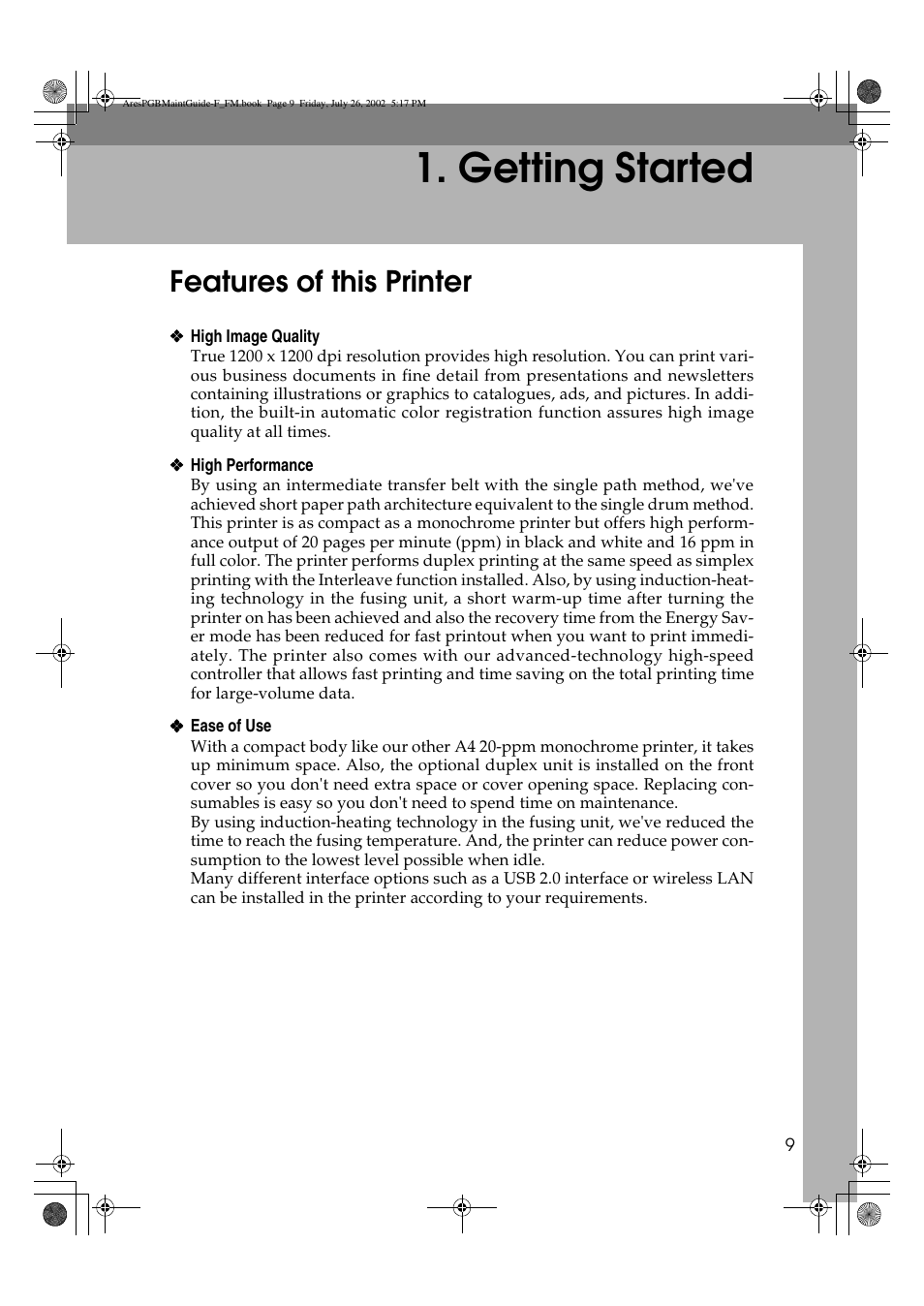 Getting started, Features of this printer | Ricoh CL3000DN User Manual | Page 13 / 84