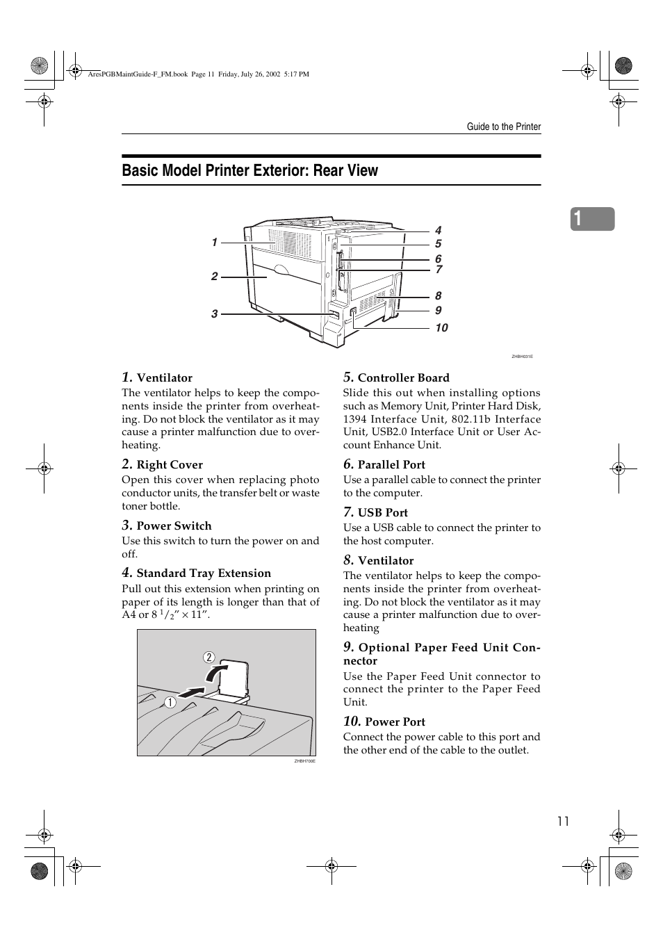 Basic model printer exterior: rear view | Ricoh CL3000DN User Manual | Page 15 / 84