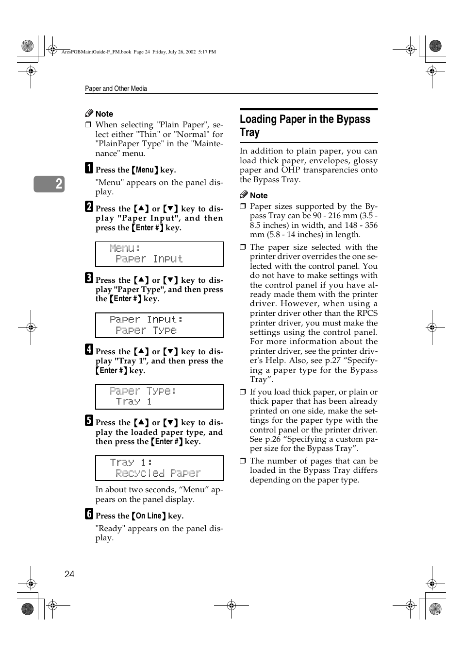 Loading paper in the bypass tray | Ricoh CL3000DN User Manual | Page 28 / 84