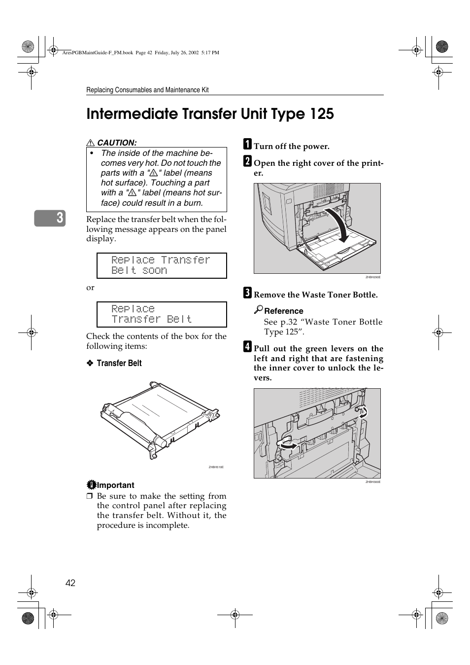 Intermediate transfer unit type 125, 3intermediate transfer unit type 125 | Ricoh CL3000DN User Manual | Page 46 / 84