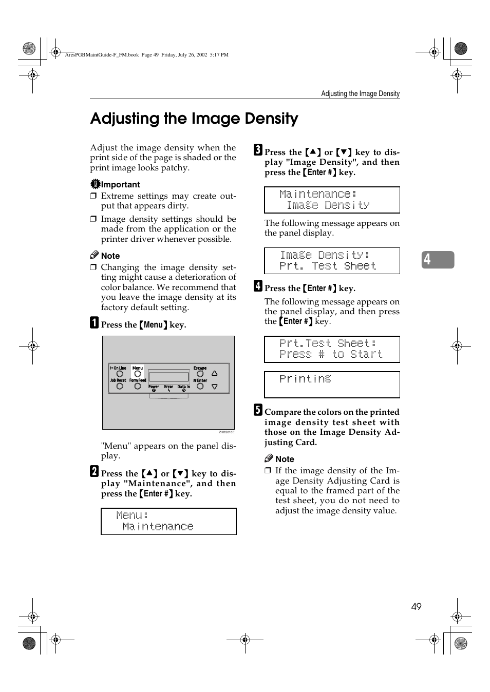 Adjusting the image density, 4adjusting the image density | Ricoh CL3000DN User Manual | Page 53 / 84