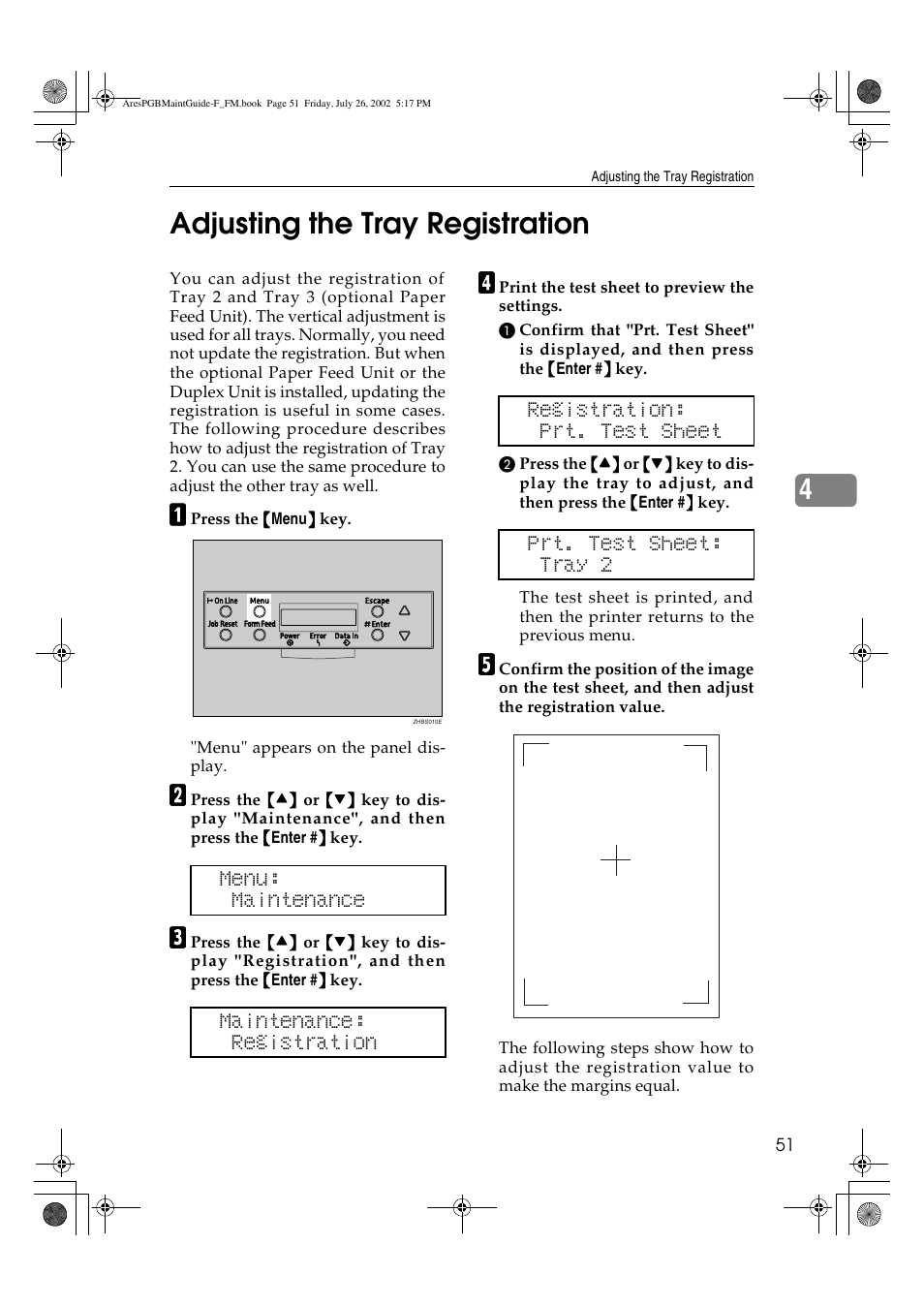 Adjusting the tray registration, 4adjusting the tray registration | Ricoh CL3000DN User Manual | Page 55 / 84