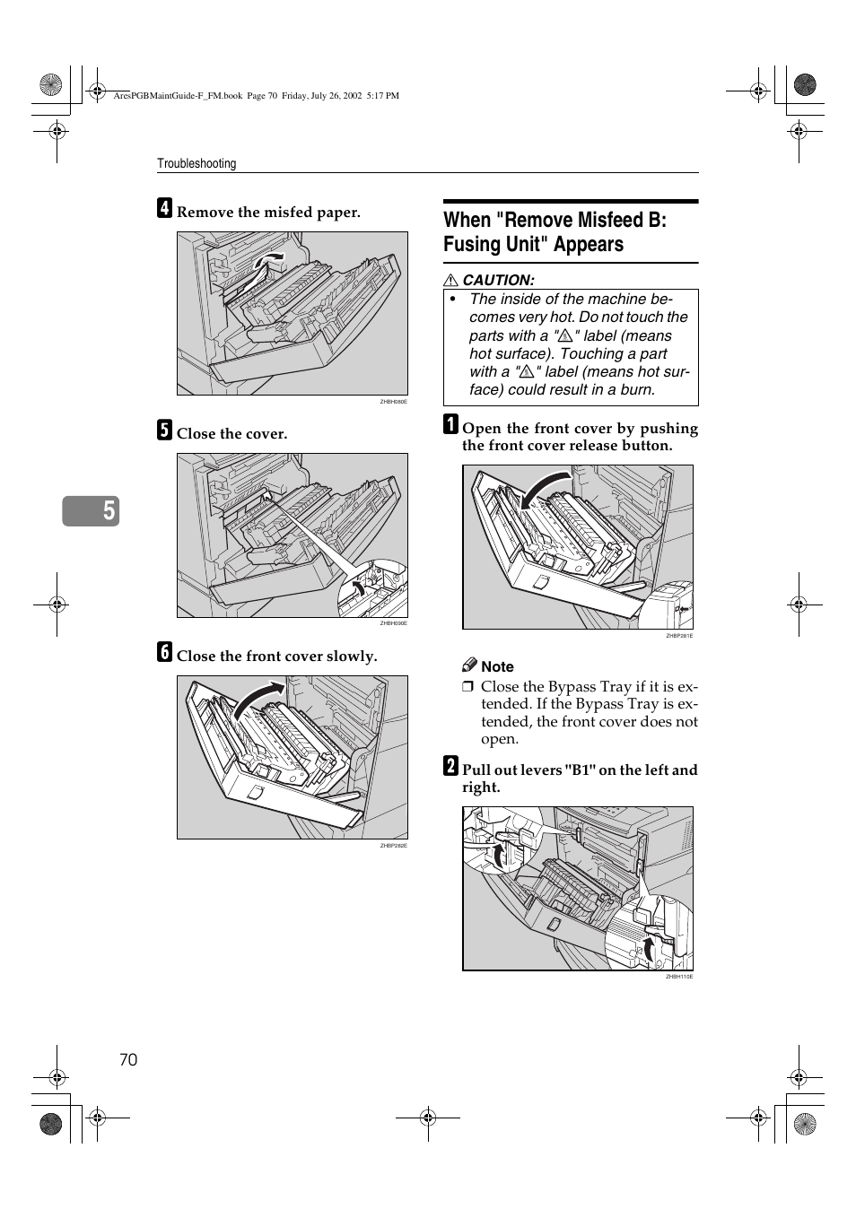 When "remove misfeed b: fusing unit" appears | Ricoh CL3000DN User Manual | Page 74 / 84