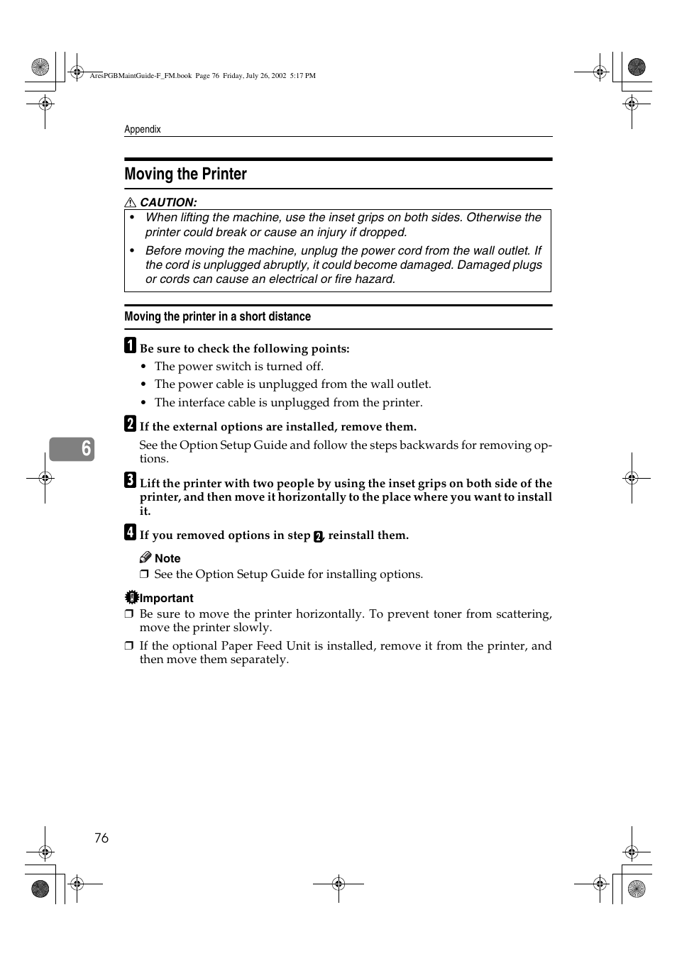 Moving the printer | Ricoh CL3000DN User Manual | Page 80 / 84