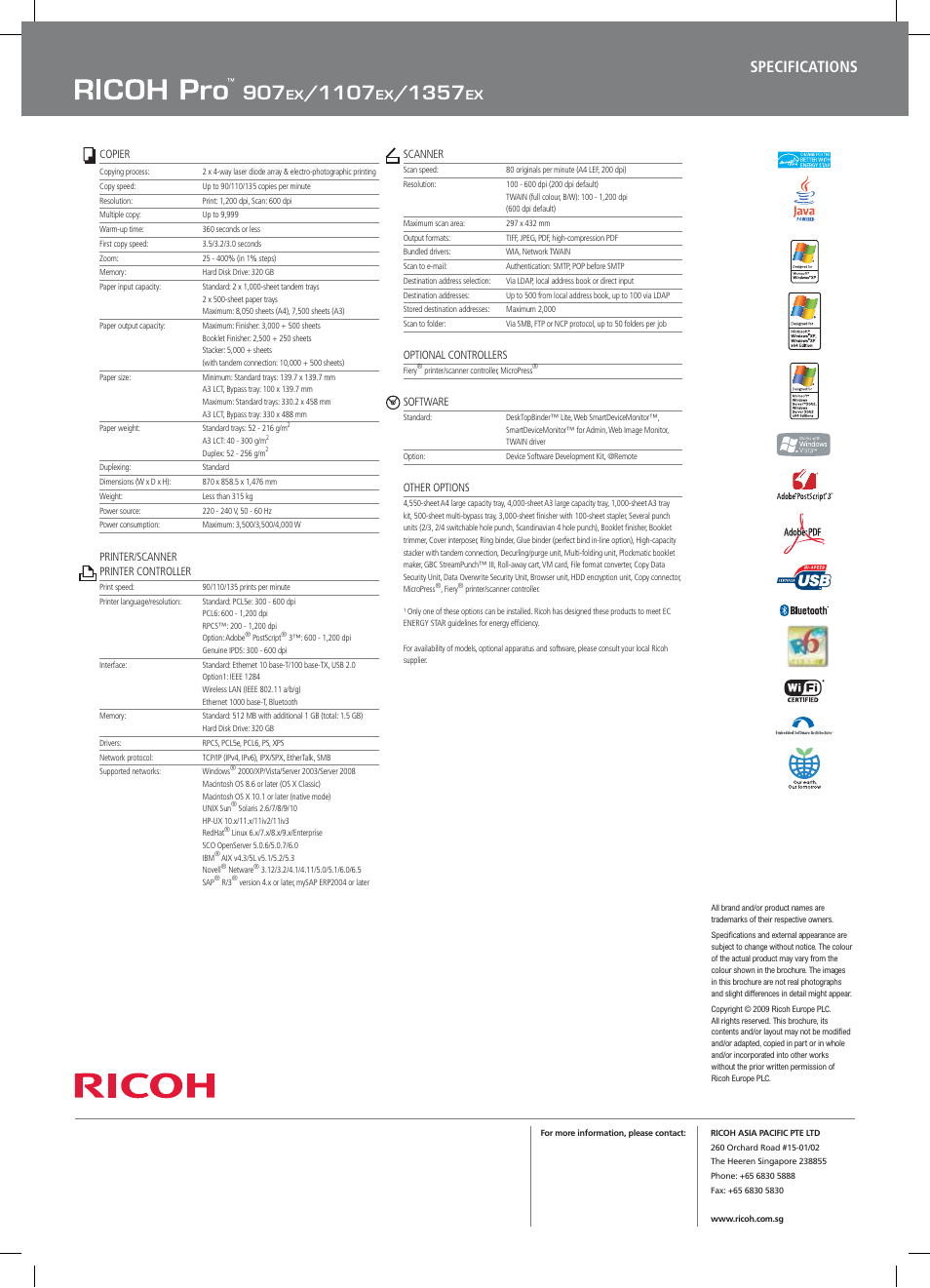 Specifications | Ricoh PRO 907EX User Manual | Page 12 / 12