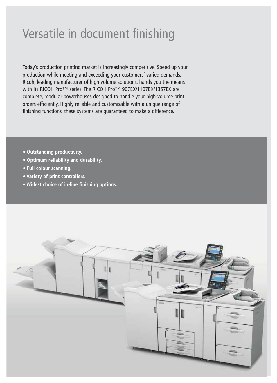 Versatile in document finishing | Ricoh PRO 907EX User Manual | Page 2 / 12