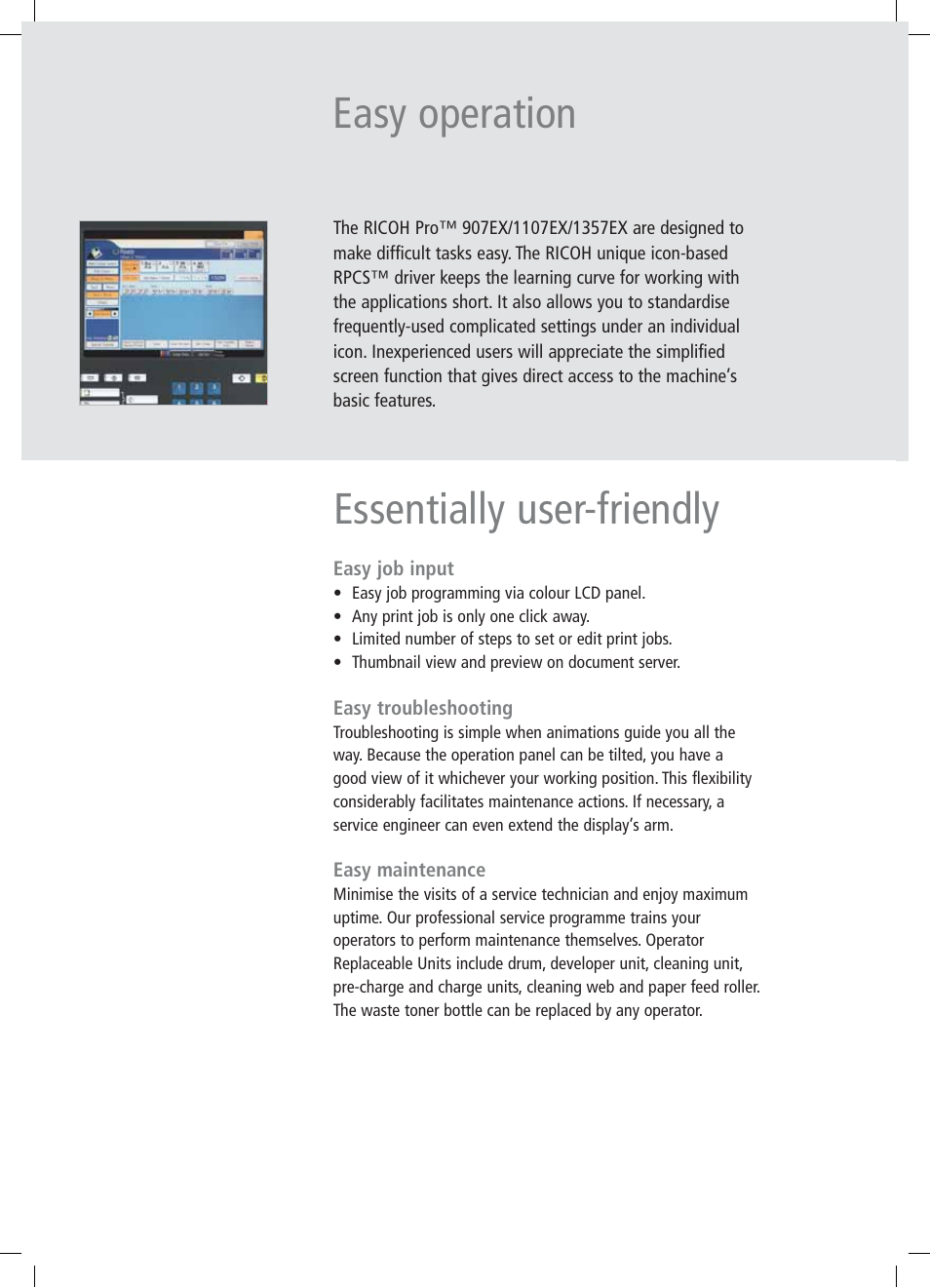 Easy operation essentially user-friendly | Ricoh PRO 907EX User Manual | Page 4 / 12