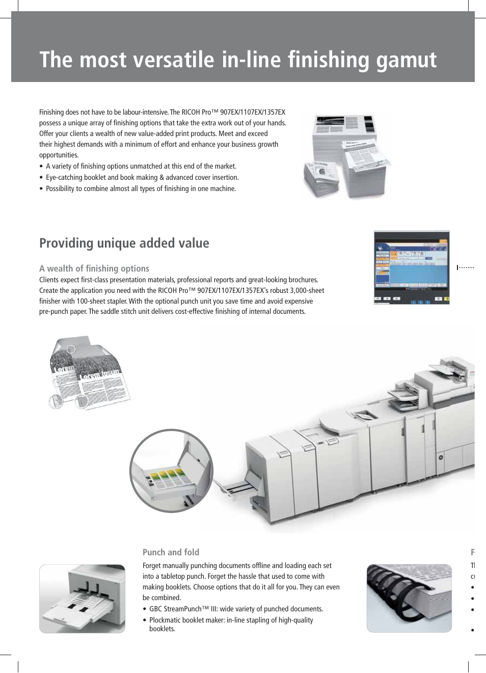 The most versatile in-line finishing gamut, Providing unique added value | Ricoh PRO 907EX User Manual | Page 6 / 12