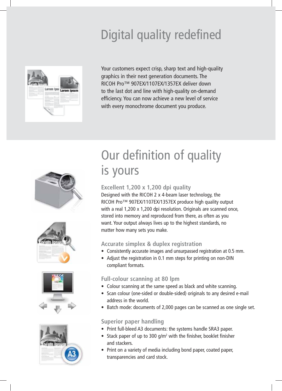 Our definition of quality is yours, Digital quality redefined | Ricoh PRO 907EX User Manual | Page 9 / 12