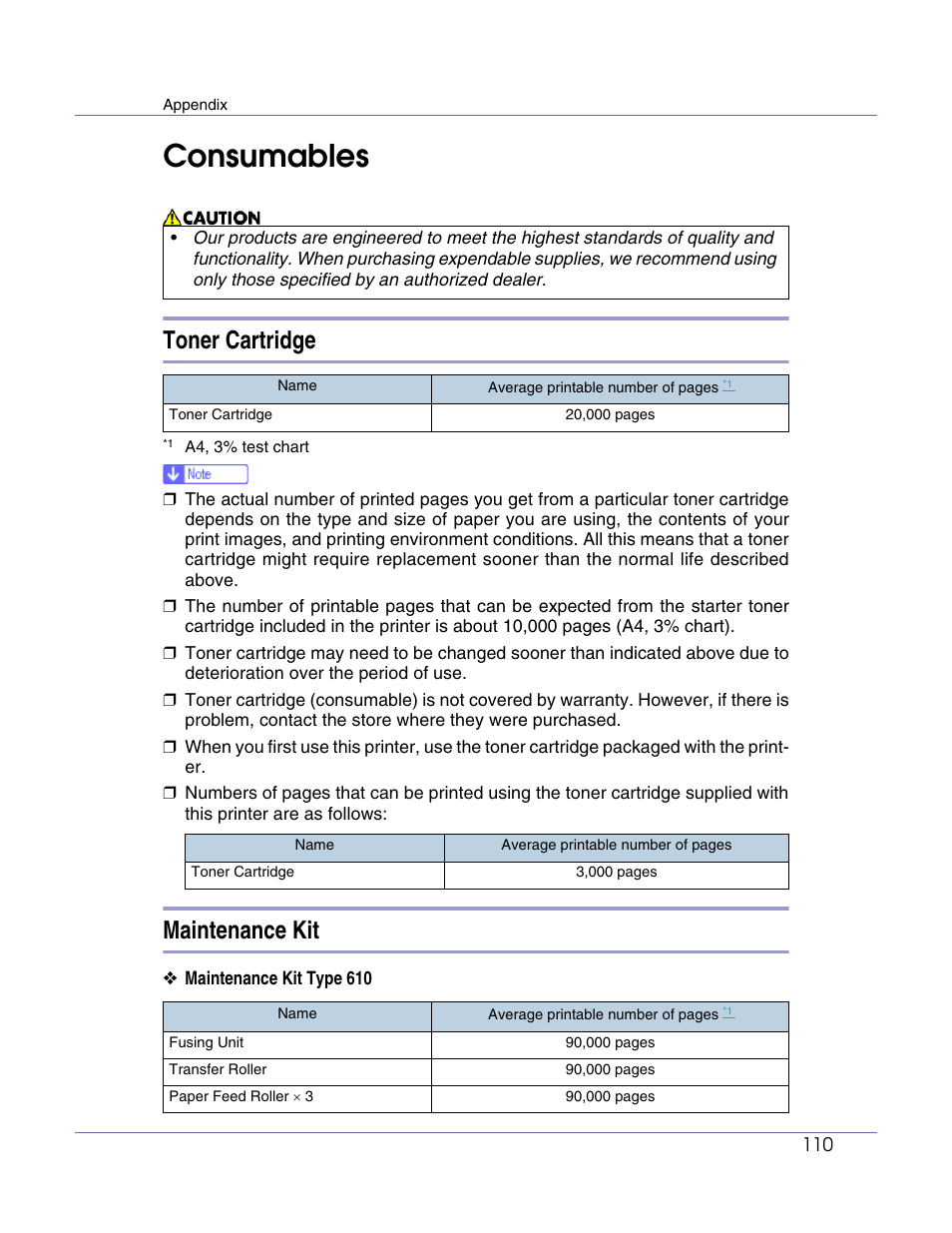 Consumables, Toner cartridge maintenance kit, Toner cartridge | Maintenance kit | Ricoh Aficio AP610i User Manual | Page 110 / 117