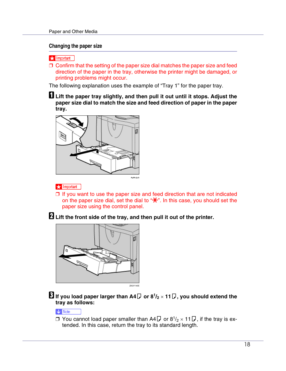 P.18 “changing the paper size | Ricoh Aficio AP610i User Manual | Page 18 / 117