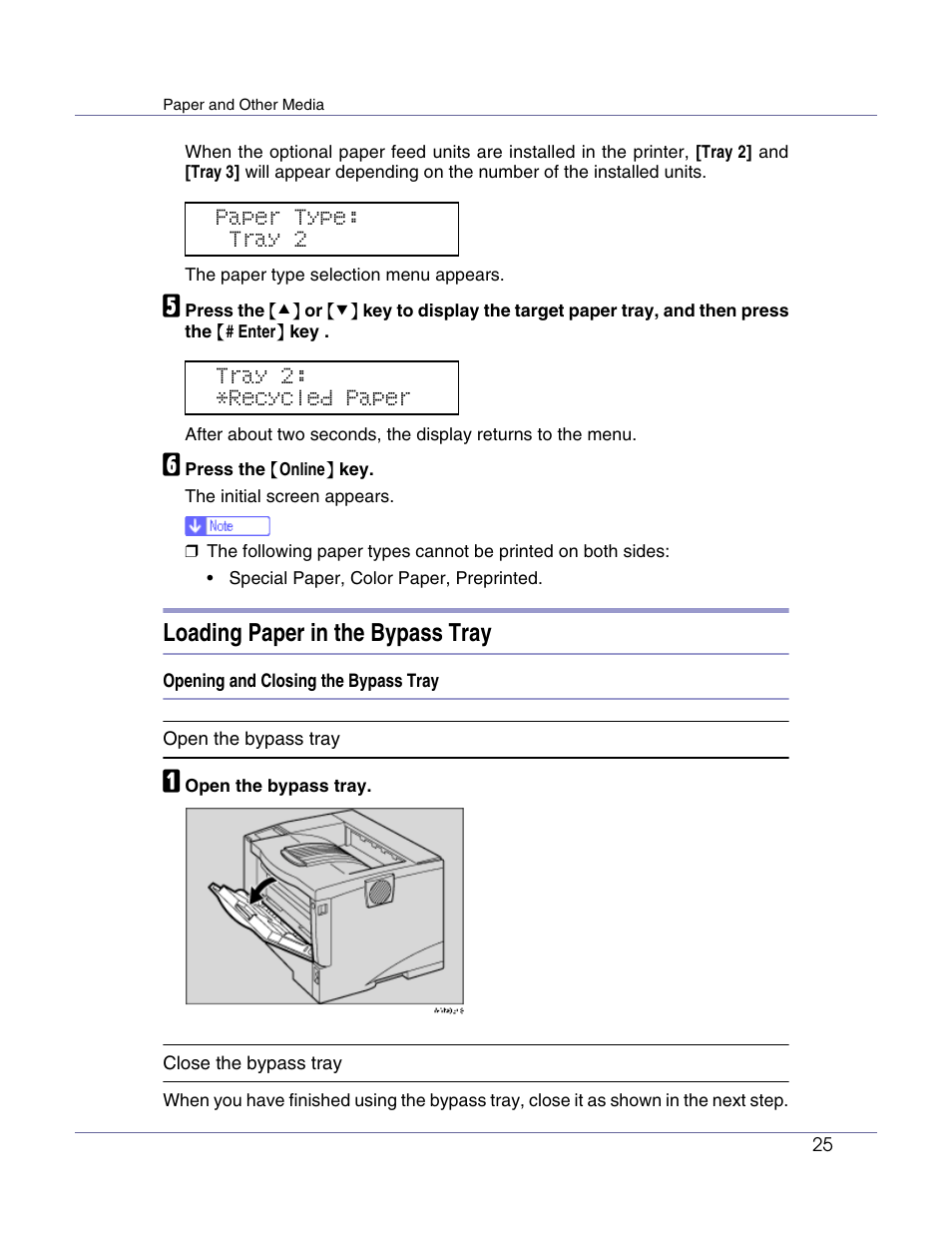 Loading paper in the bypass tray, P.25 “loading paper in the bypass tray, P.25 “loading paper | In the bypass tray | Ricoh Aficio AP610i User Manual | Page 25 / 117