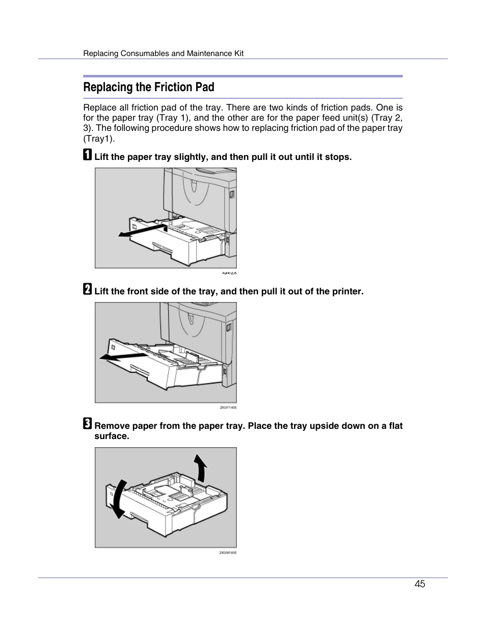 Replacing the friction pad, P.45 “replacing the friction pad | Ricoh Aficio AP610i User Manual | Page 45 / 117