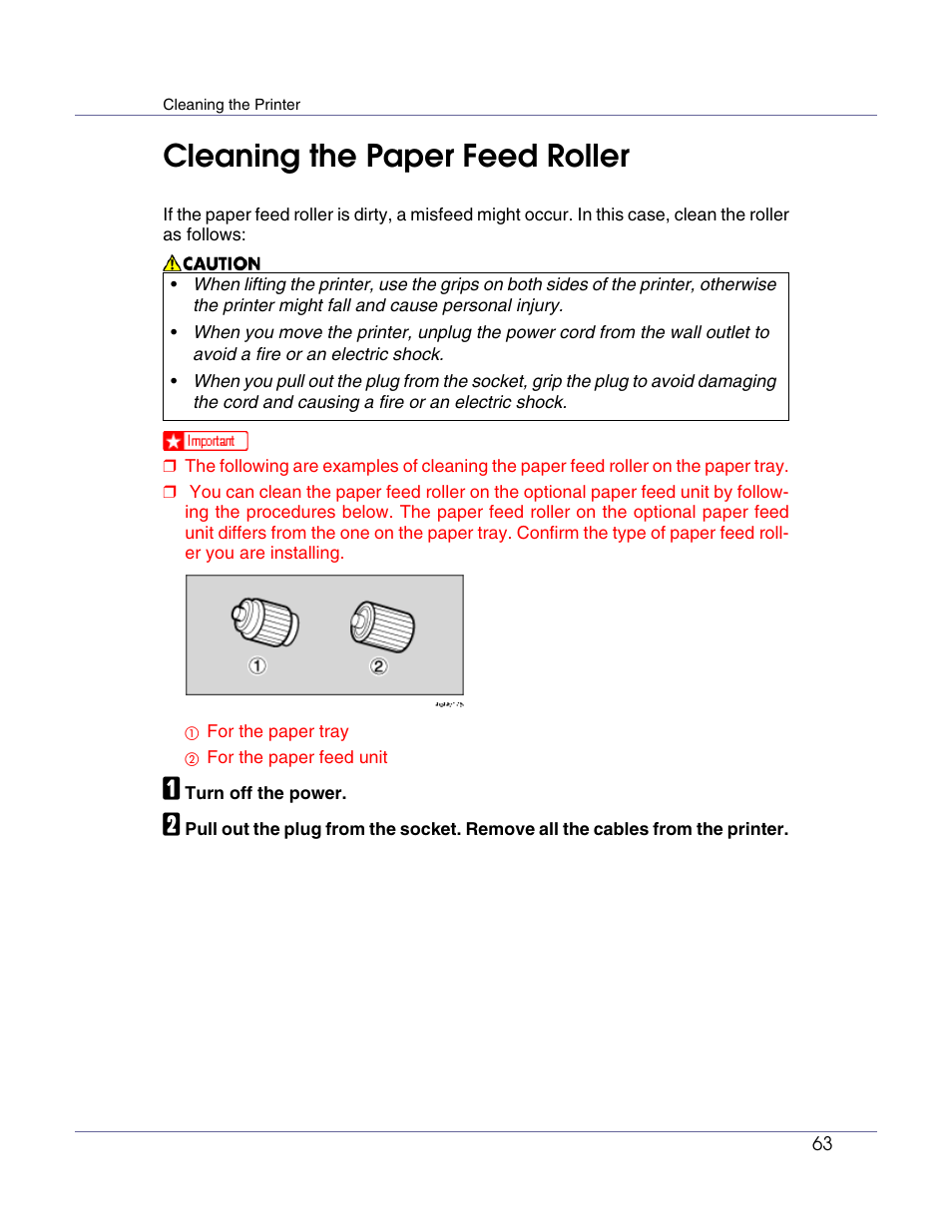 Cleaning the paper feed roller | Ricoh Aficio AP610i User Manual | Page 63 / 117