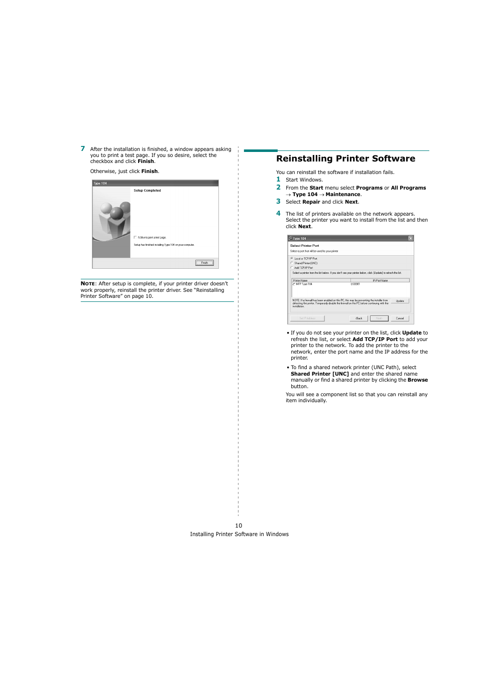 Reinstalling printer software | Ricoh Laser MFP Printer User Manual | Page 102 / 129