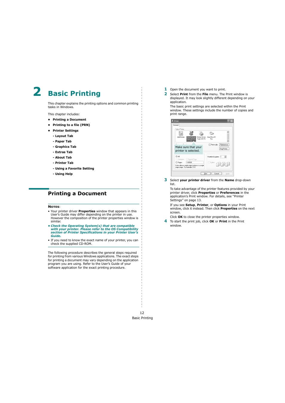 Basic printing, Printing a document, Chapter 2 | Ricoh Laser MFP Printer User Manual | Page 104 / 129