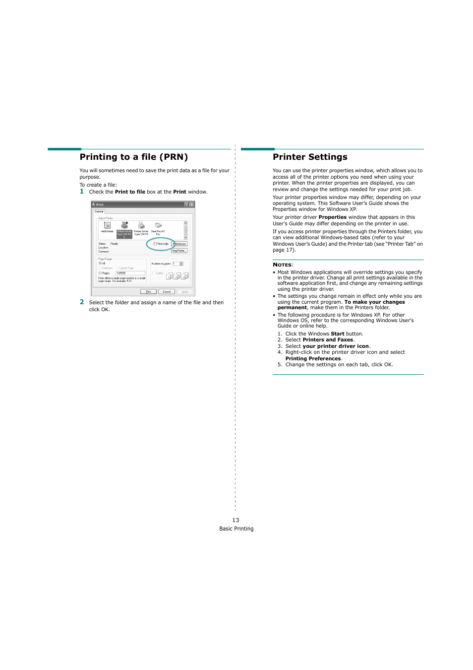 Printing to a file (prn), Printer settings, Printing to a file (prn) printer settings | Ricoh Laser MFP Printer User Manual | Page 105 / 129