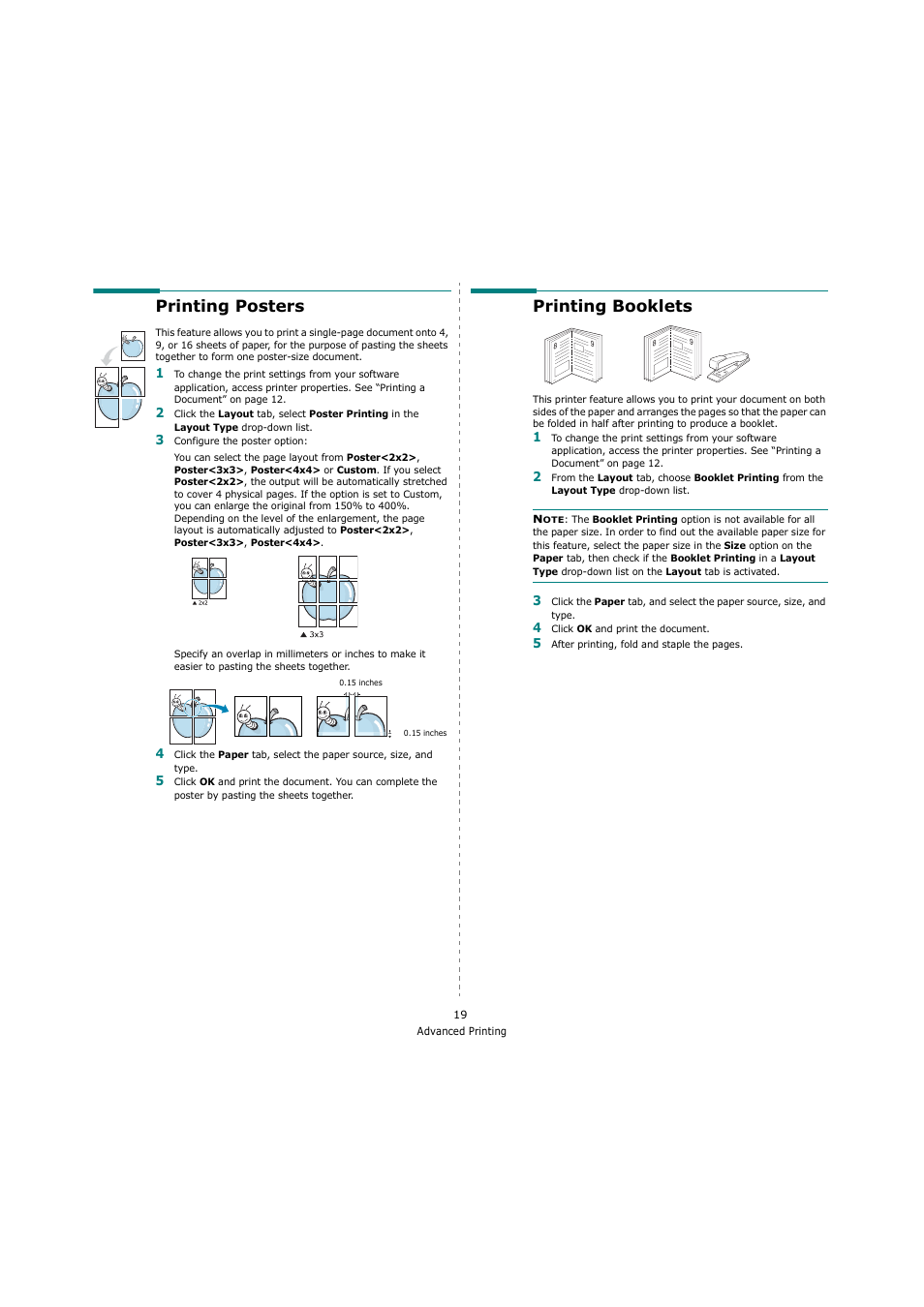 Printing posters, Printing booklets, Printing posters printing booklets | Ricoh Laser MFP Printer User Manual | Page 111 / 129