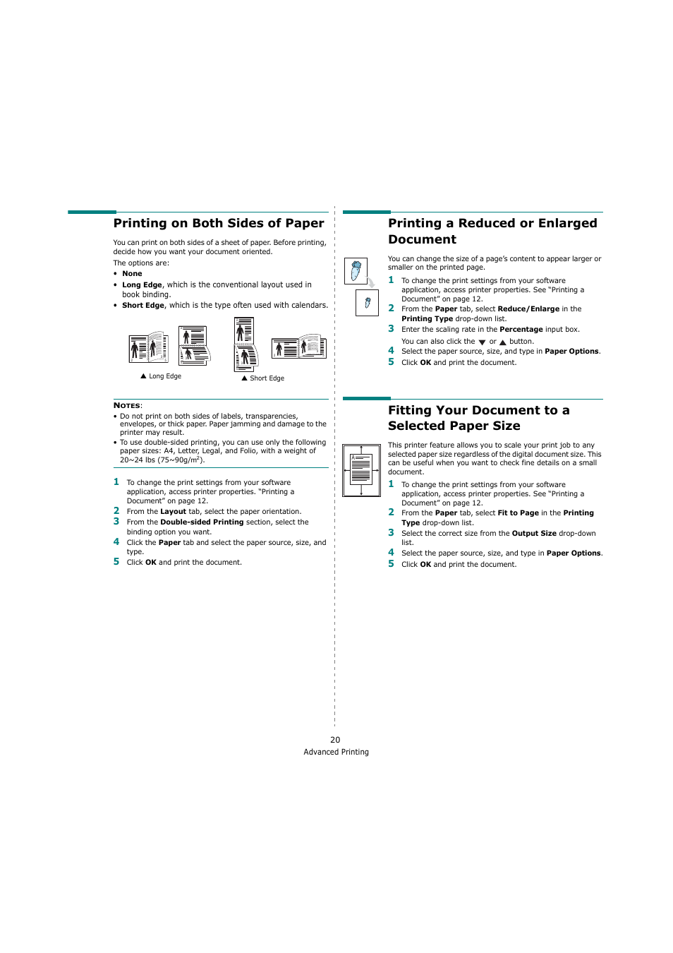 Printing on both sides of paper, Printing a reduced or enlarged document, Fitting your document to a selected paper size | Printing a reduced or enlarged document” on, Fitting your document to a selected paper | Ricoh Laser MFP Printer User Manual | Page 112 / 129