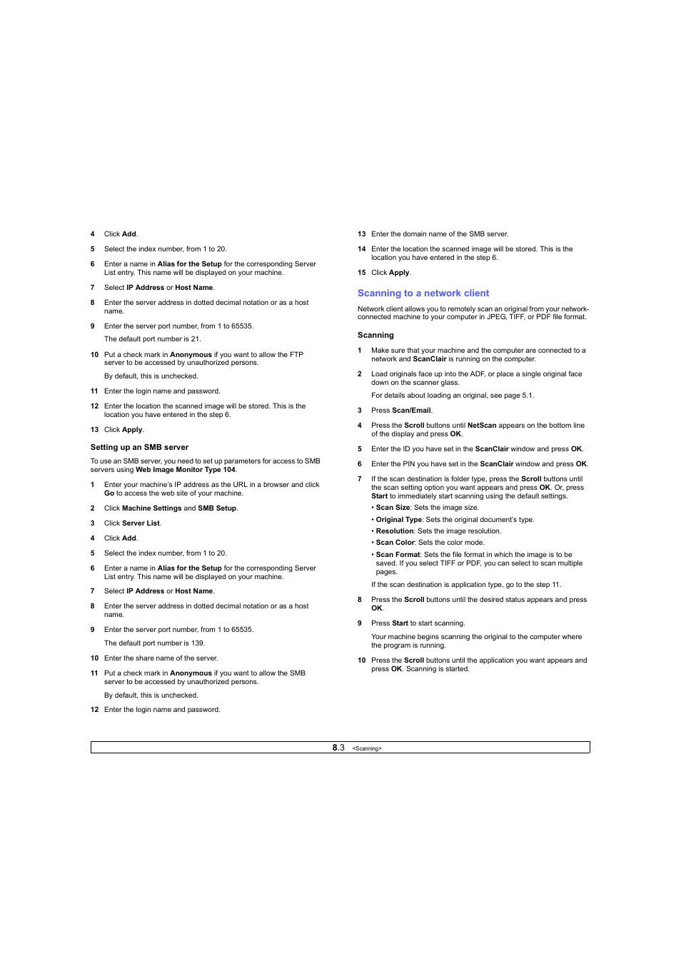 Scanning to a network client | Ricoh Laser MFP Printer User Manual | Page 40 / 129