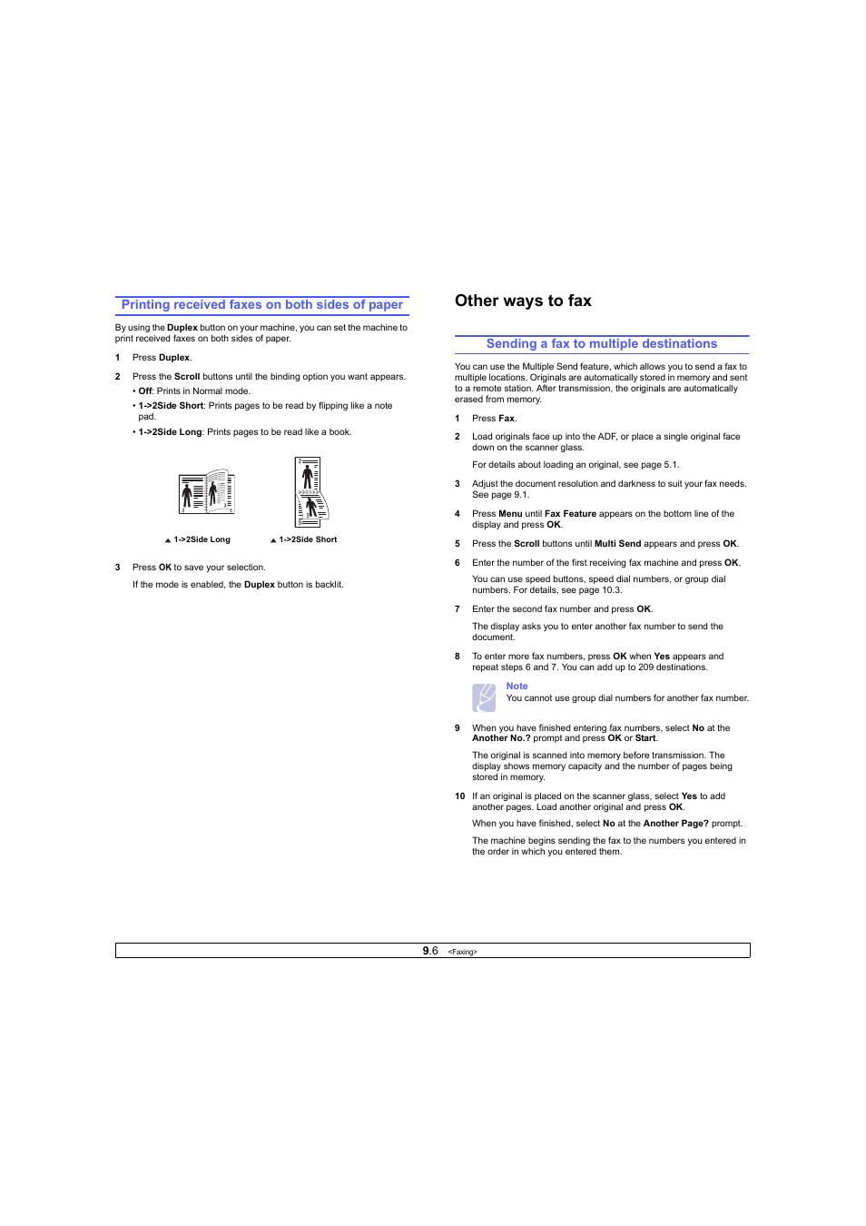 Printing received faxes on both sides of paper, Sending a fax to multiple destinations, Other ways to fax | Ricoh Laser MFP Printer User Manual | Page 49 / 129