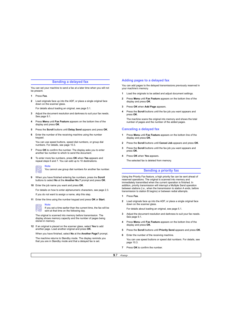 Sending a delayed fax, Canceling a delayed fax, Sending a priority fax | Sending a delayed fax sending a priority fax | Ricoh Laser MFP Printer User Manual | Page 50 / 129