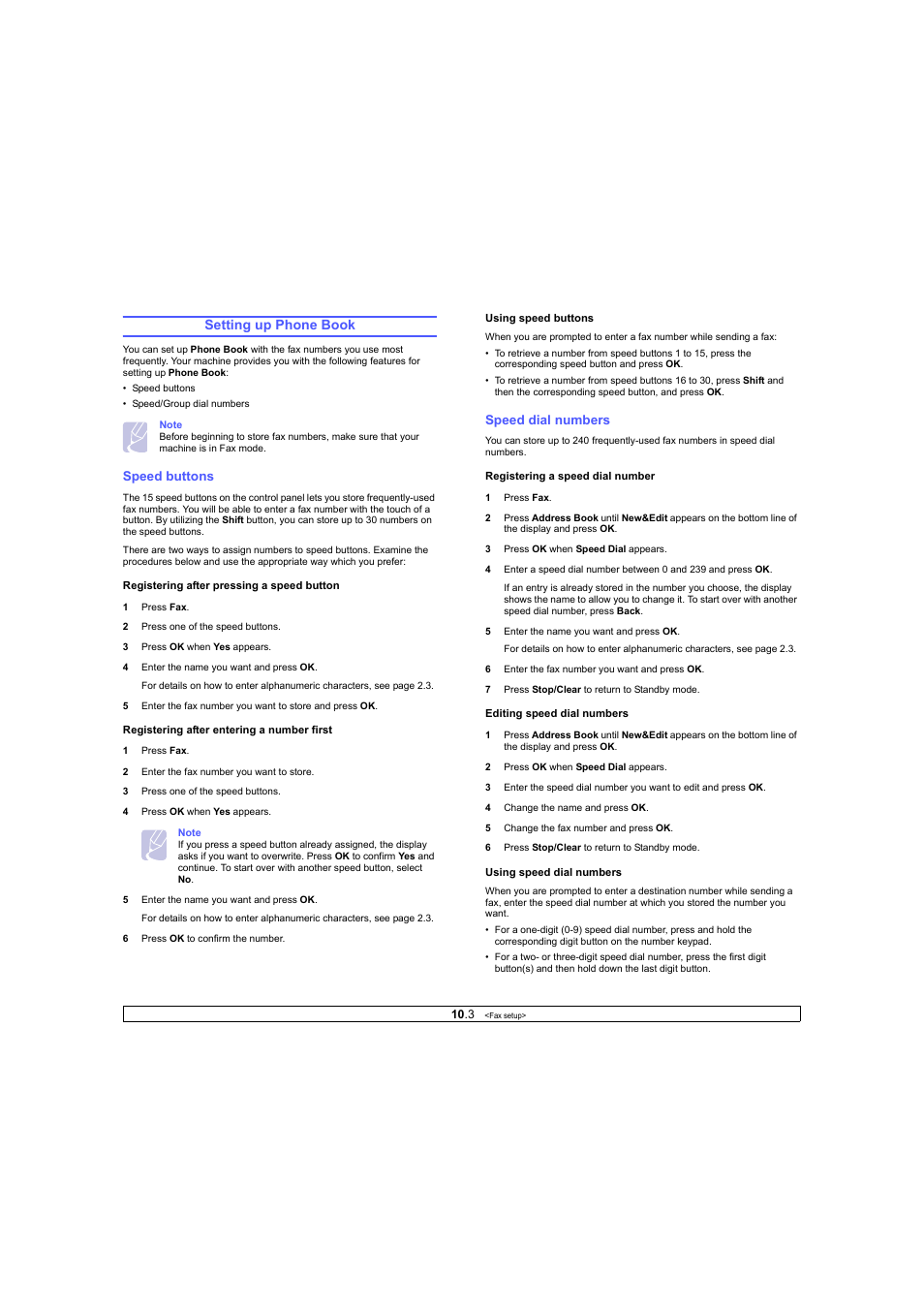 Setting up phone book, Speed buttons, Speed dial numbers | Ricoh Laser MFP Printer User Manual | Page 54 / 129