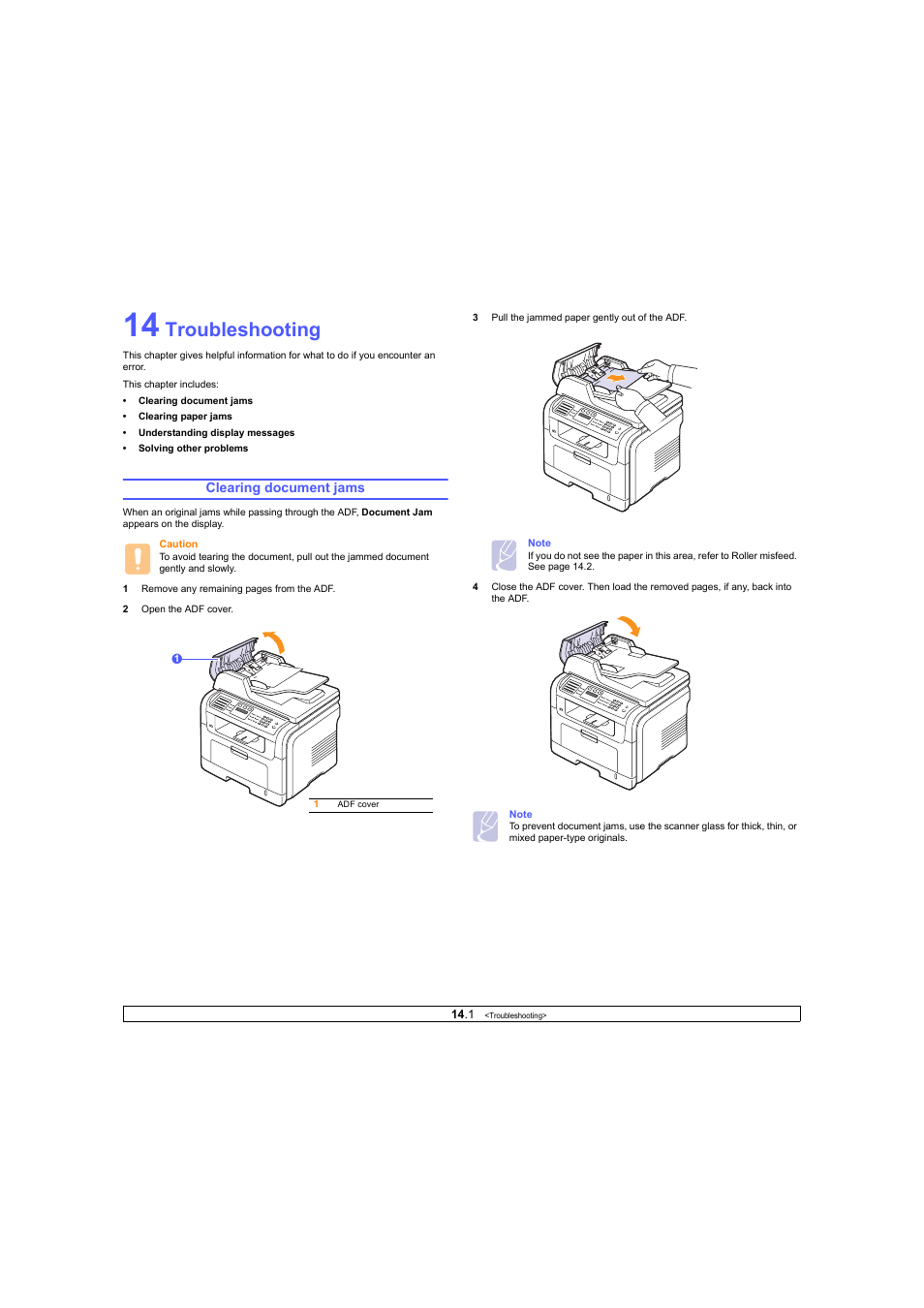 Troubleshooting, Clearing document jams | Ricoh Laser MFP Printer User Manual | Page 68 / 129