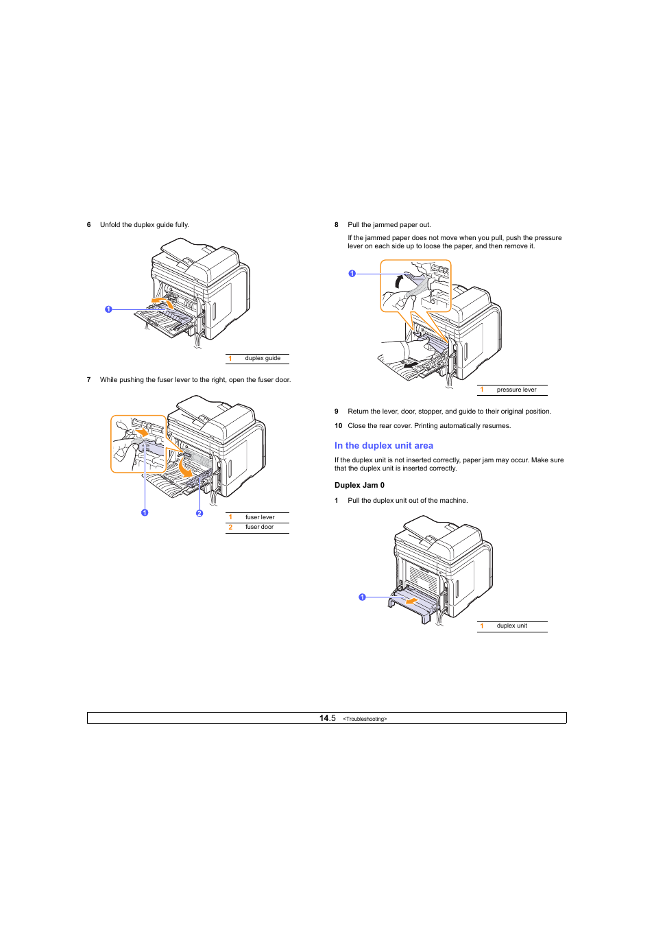 In the duplex unit area | Ricoh Laser MFP Printer User Manual | Page 72 / 129