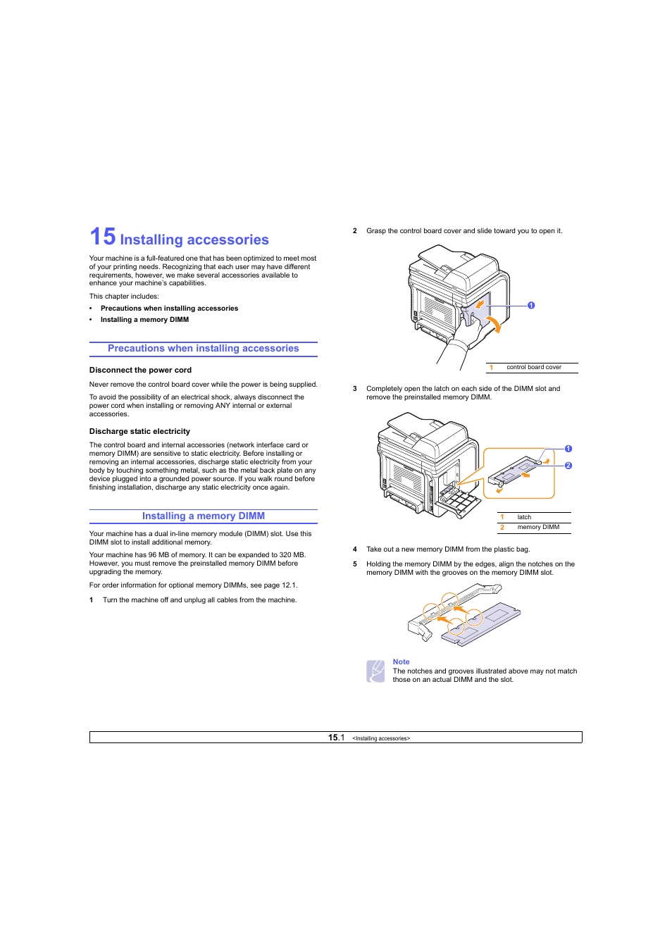 Installing accessories, Precautions when installing accessories, Installing a memory dimm | Ricoh Laser MFP Printer User Manual | Page 86 / 129