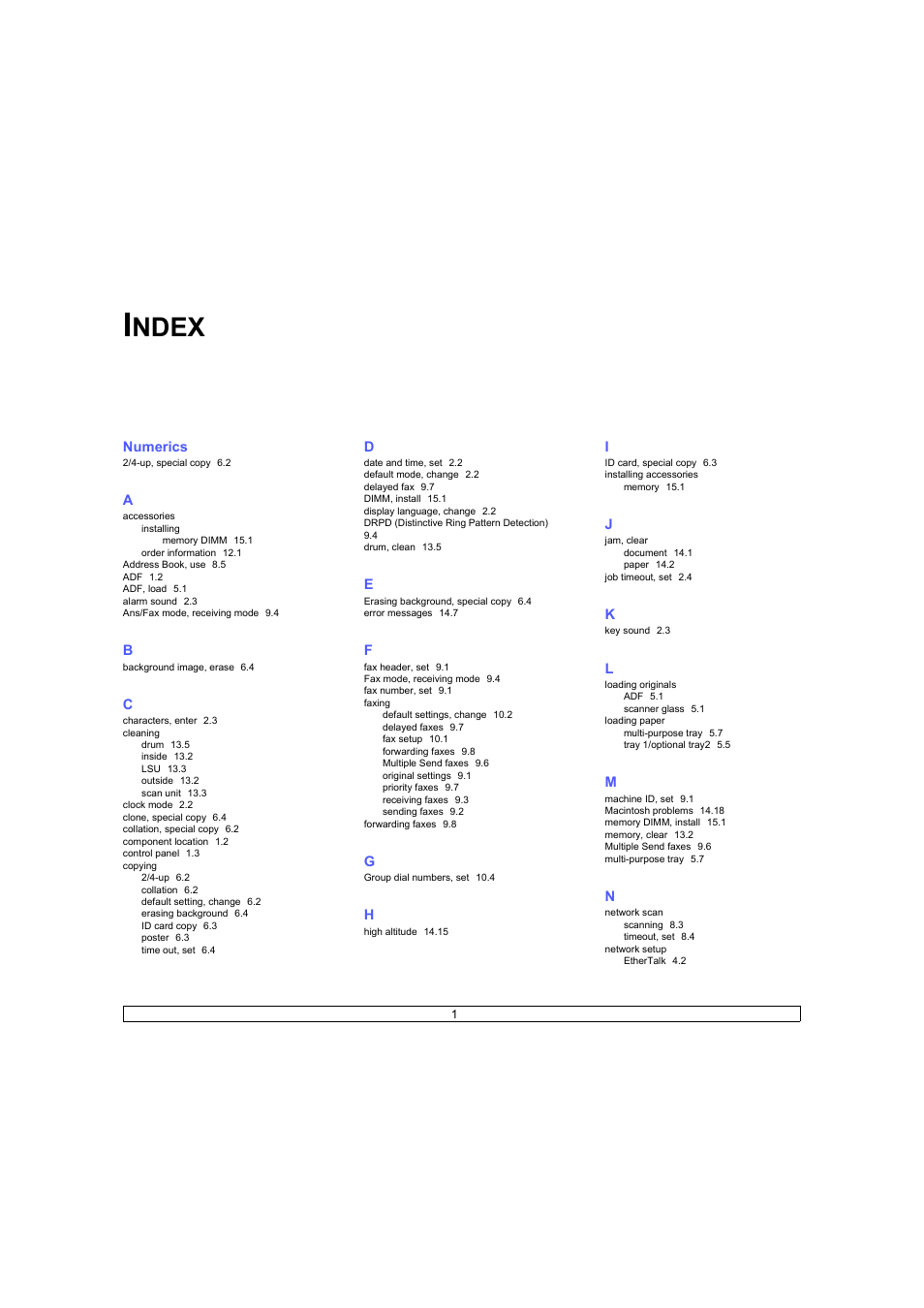 Index, Ndex | Ricoh Laser MFP Printer User Manual | Page 90 / 129