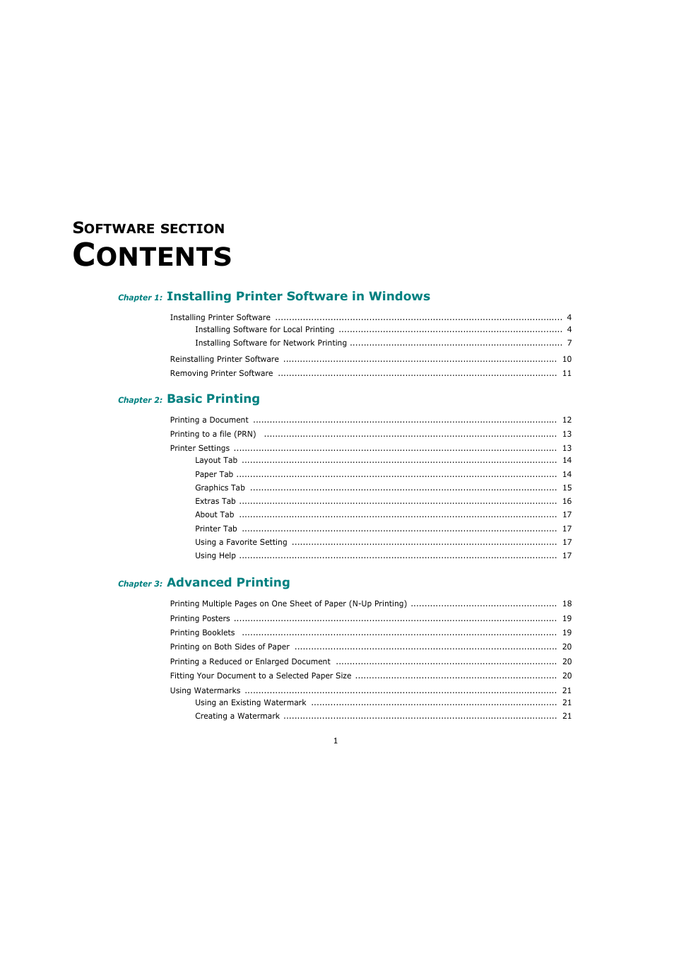 Software section contents, Ontents | Ricoh Laser MFP Printer User Manual | Page 93 / 129