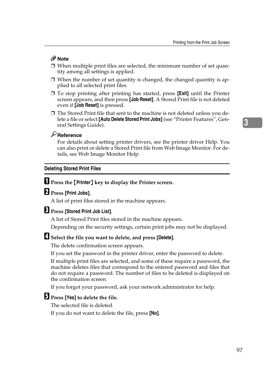 Deleting stored print files | Ricoh Printer Reference User Manual | Page 105 / 162