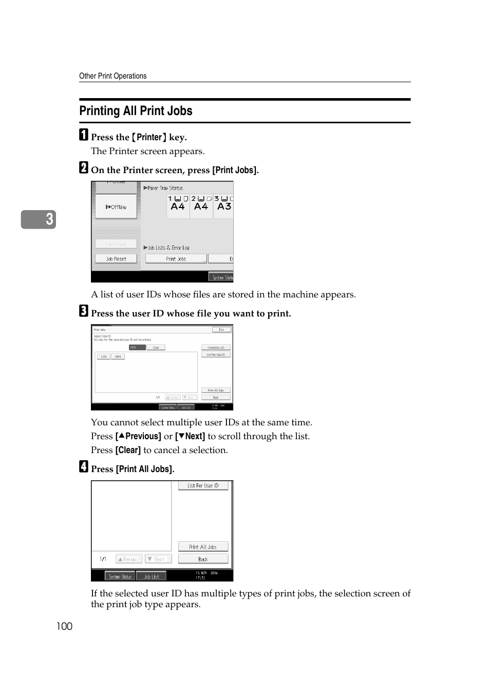 Printing all print jobs | Ricoh Printer Reference User Manual | Page 108 / 162