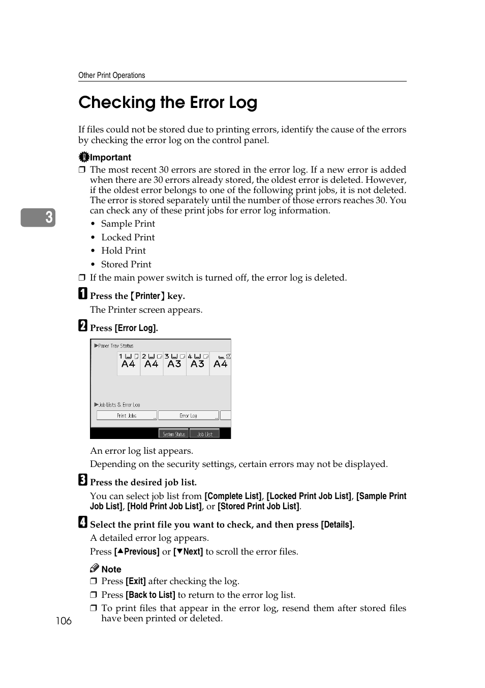 Checking the error log, 3checking the error log | Ricoh Printer Reference User Manual | Page 114 / 162