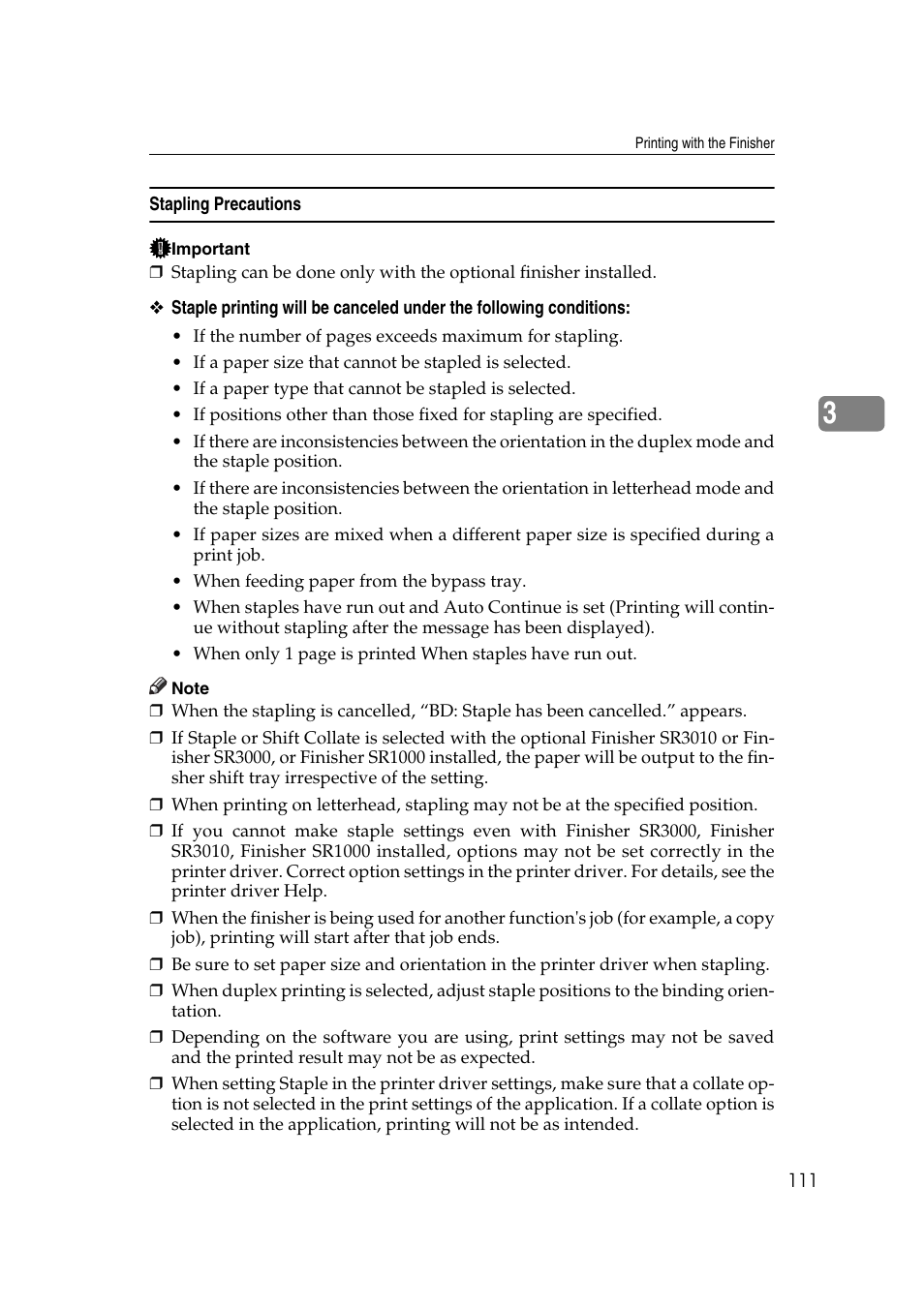 Stapling precautions | Ricoh Printer Reference User Manual | Page 119 / 162