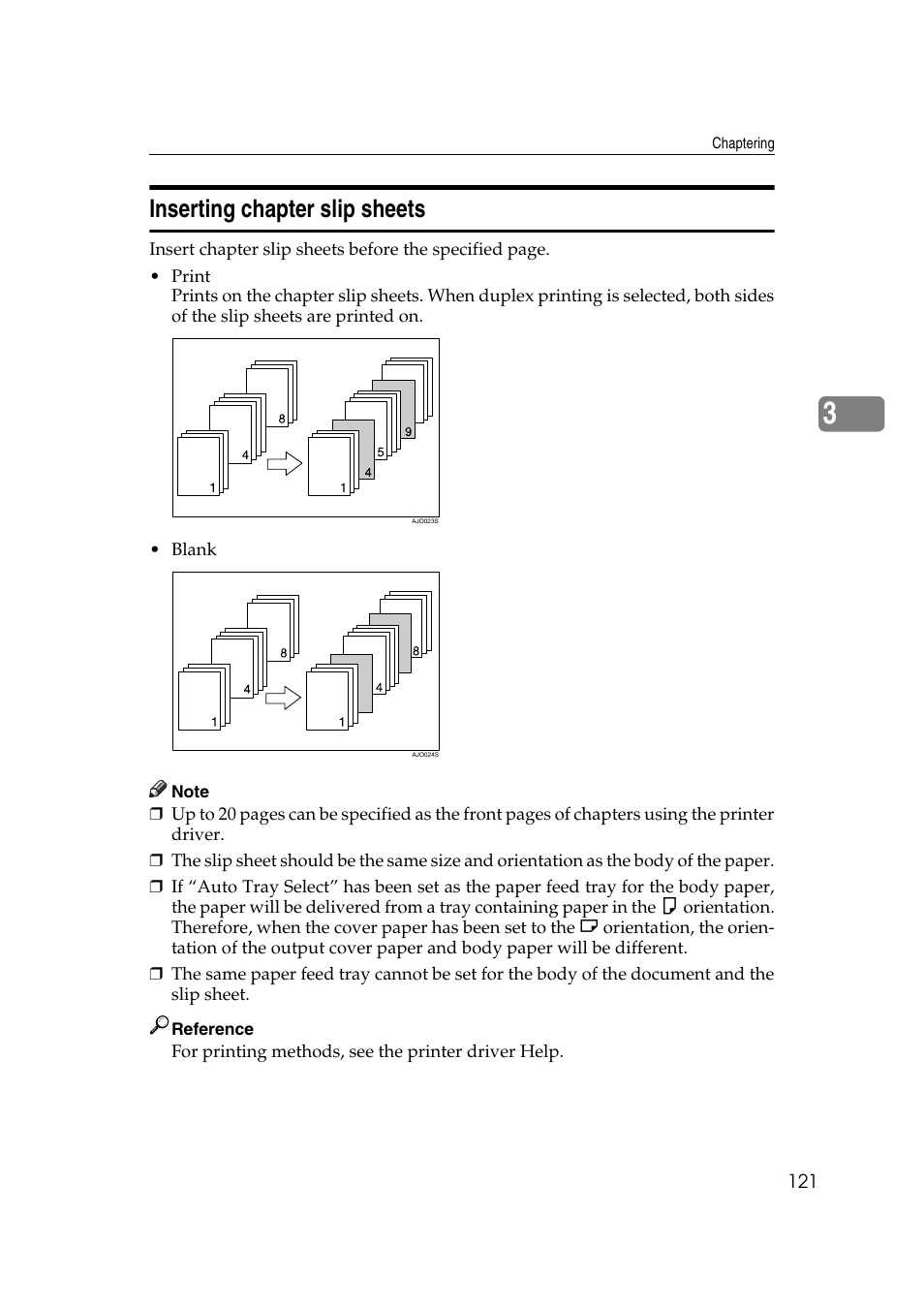 Inserting chapter slip sheets | Ricoh Printer Reference User Manual | Page 129 / 162